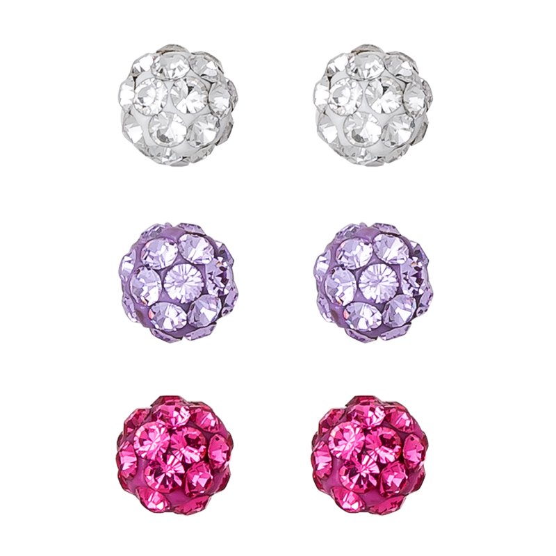 Sterling Silver Crystal Ball Stud Earrings Set for Girls & Tweens
