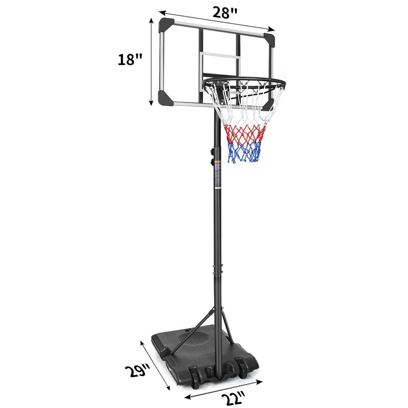 Portable Adjustable Basketball Hoop for Kids & Adults - 28 Inch Backboard with Wheels
