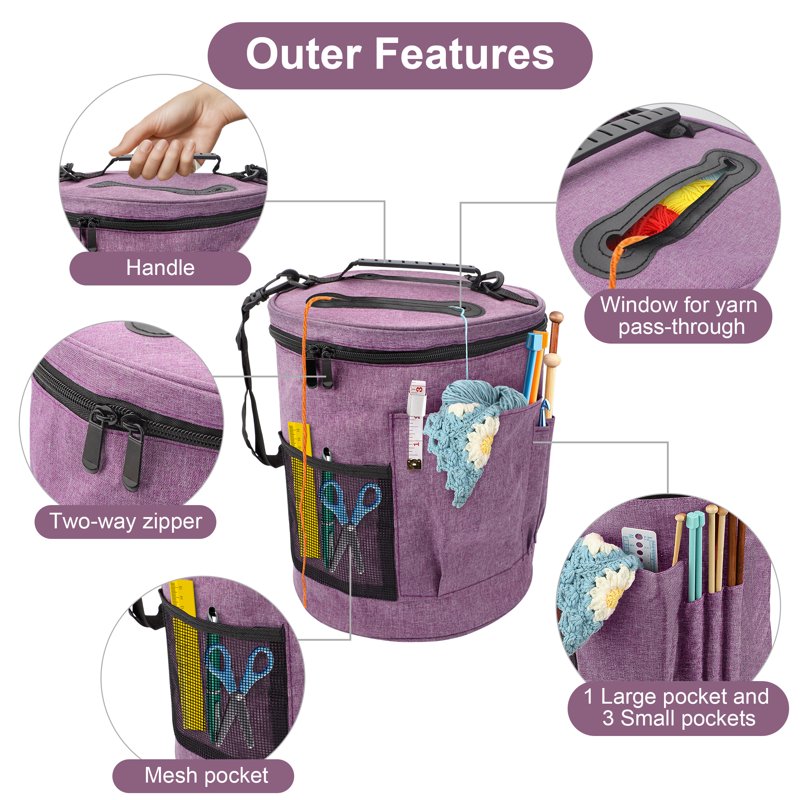 Large Capacity Yarn Storage Bag with Pockets - Portable Crochet Organizer
