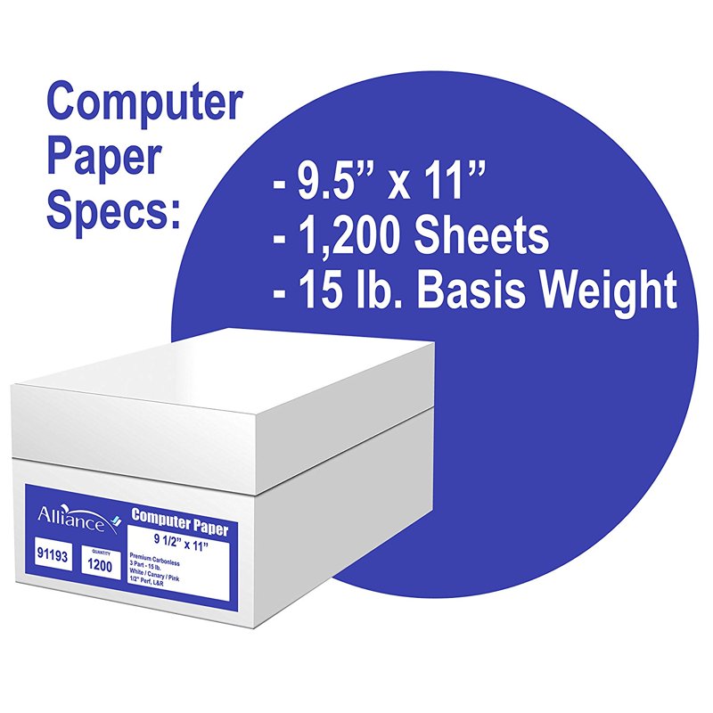 Premium Carbonless Computer Paper 9.5x11 Inch Multi-Part Perforated 1200 Sheets