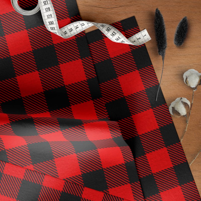 Light-Weight Cotton Flannel Buffalo Plaid Fabric for Sewing & Crafts - Red/Black - 42 in x 1.5 yd Precut