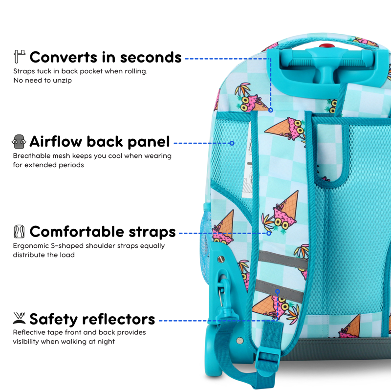 Kids Rolling Backpack with Wheels and Multiple Compartments - 18 Inch School & Travel Bag