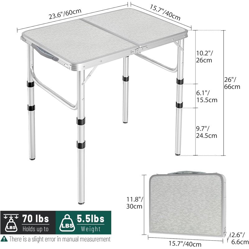 Portable Camping Folding Table - Adjustable Height Lightweight Aluminum