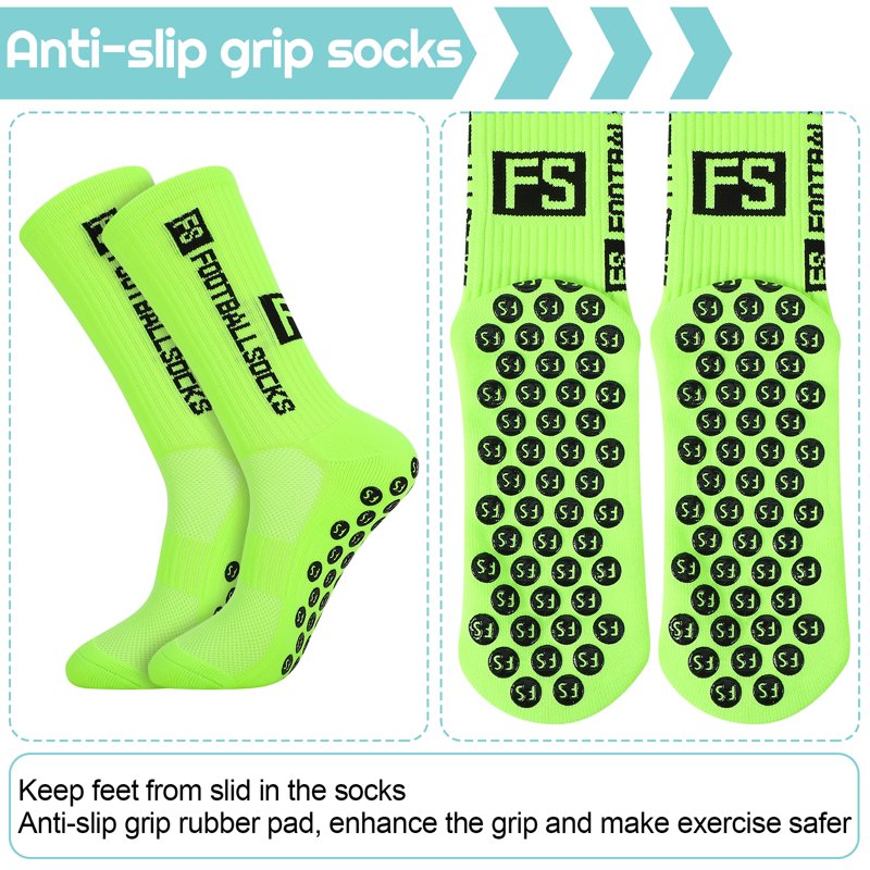 Hengguang 3 Pairs Non-Slip Soccer Socks with Circular Silicone Grip - Fluorescent Green, US 7.5-10.5