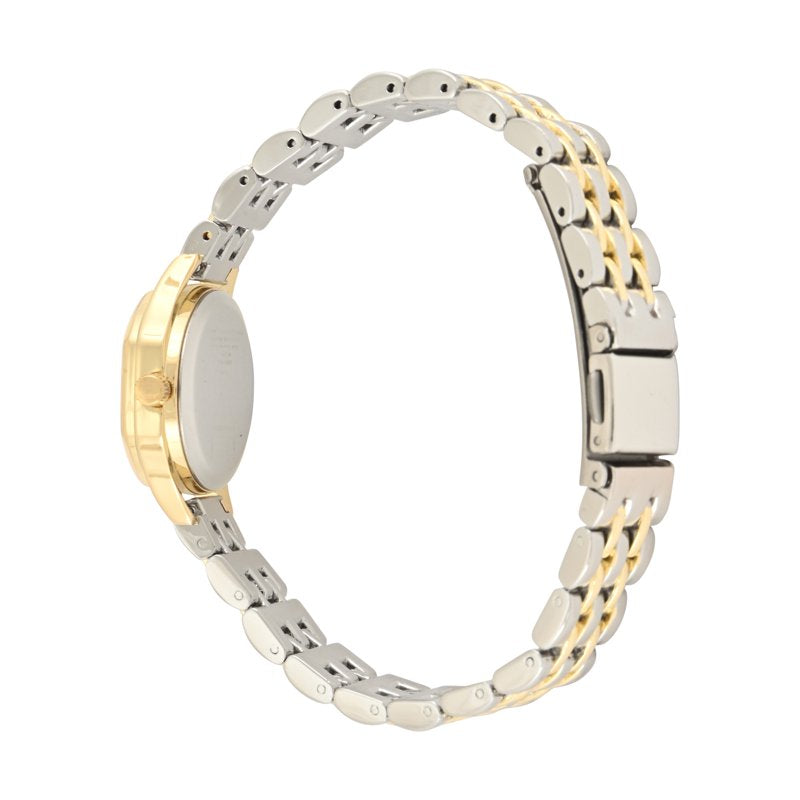 Ladies Two-Tone Metal Link Bracelet Watch with Adjustable Case