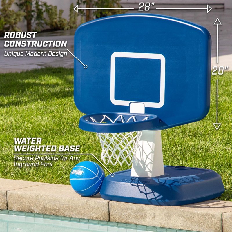 Poolside Basketball Game with Water Ball - 28x20 Inch Durable Water Hoop for Kids