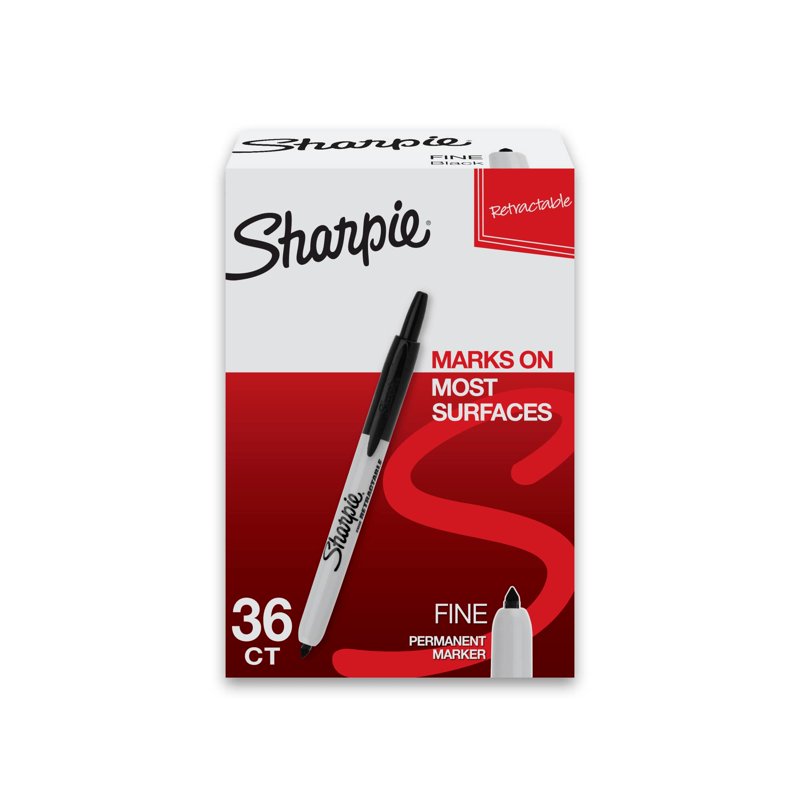 Retractable Permanent Markers - Fine Point Black Ink, Pack of 36