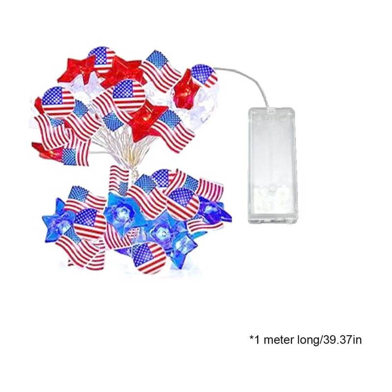 Battery Operated Patriotic Flag & Star String Lights for Indoor Outdoor 4th of July Decorations