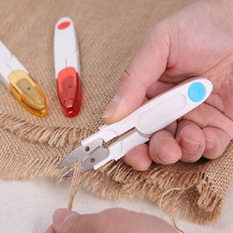 4 Pack Mini Portable U-Shaped Sewing Scissors with Safety Covers for Cross Stitch Crafts