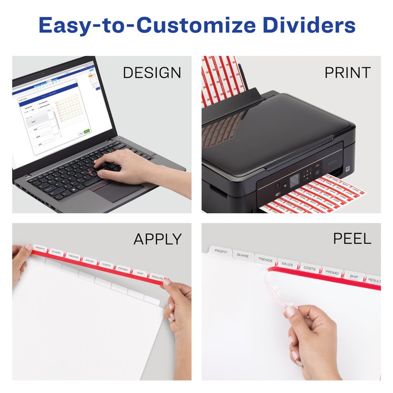 8-Tab Print & Apply Unpunched Binder Dividers - Pack of 25