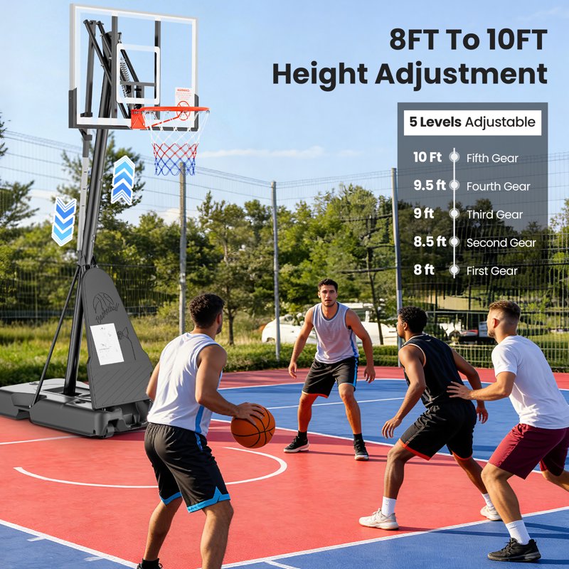 54-Inch In-Ground Adjustable Basketball Hoop with Wheels - Outdoor Play