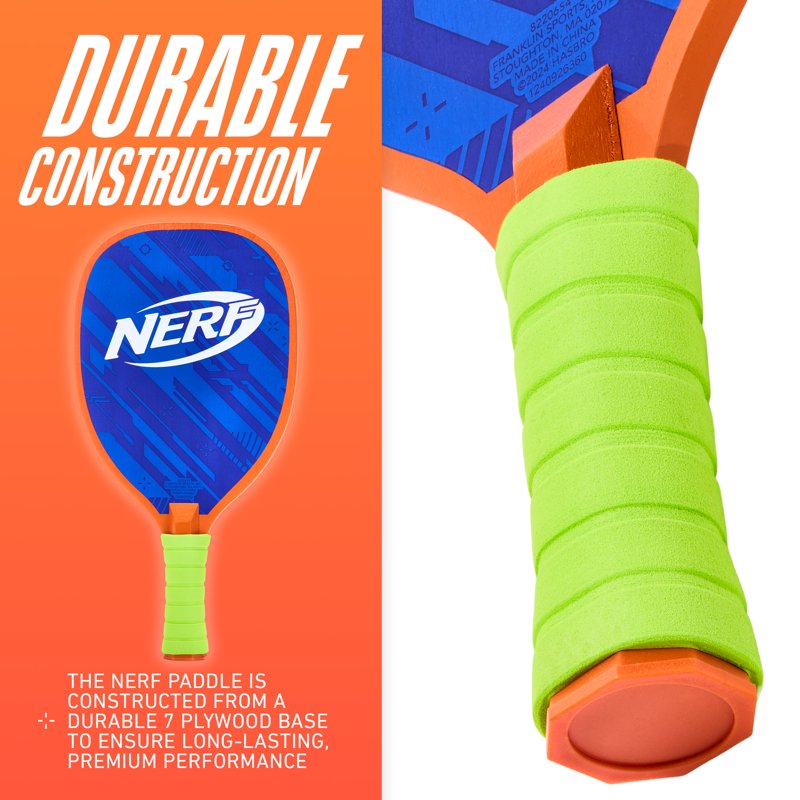 NERF 2 Player Pickleball Paddle Set - Blue Variation, 2 Paddles + 2 Balls
