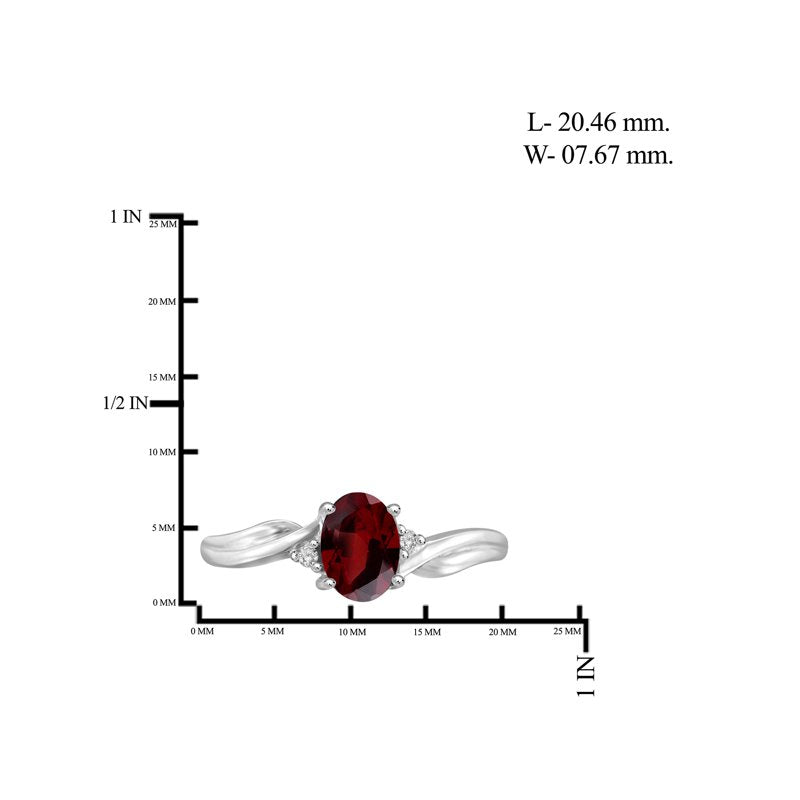 Garnet Birthstone Ring 1 Carat Sterling Silver with White Diamond Accent