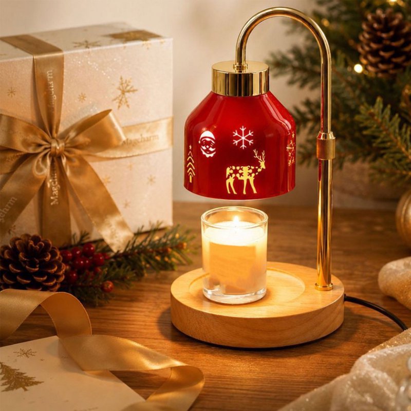 Dimmable Candle Warmer Lamp with Adjustable Height & Festive Pattern - Flameless Wax Melt Heater for Home Decor