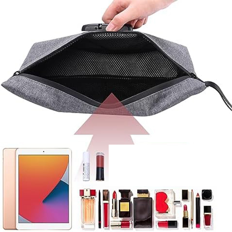 Waterproof Lockable Cash Bag with Zipper and Combination Lock - Gray Nylon Money Bag