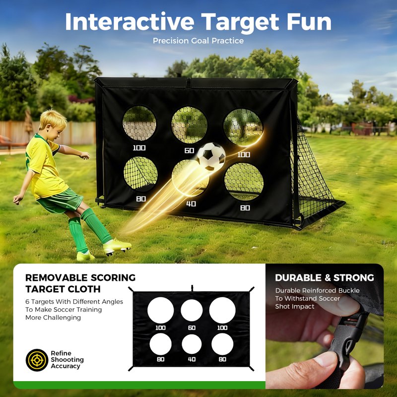 Portable 6x4 ft Kids Soccer Goal Set with Ball & Accessories – Backyard Training