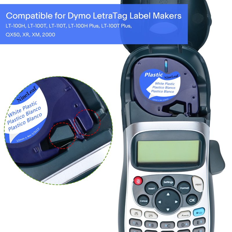 Label Tape Refill 12mm x 4m for DYMO LetraTag Label Makers - White Plastic