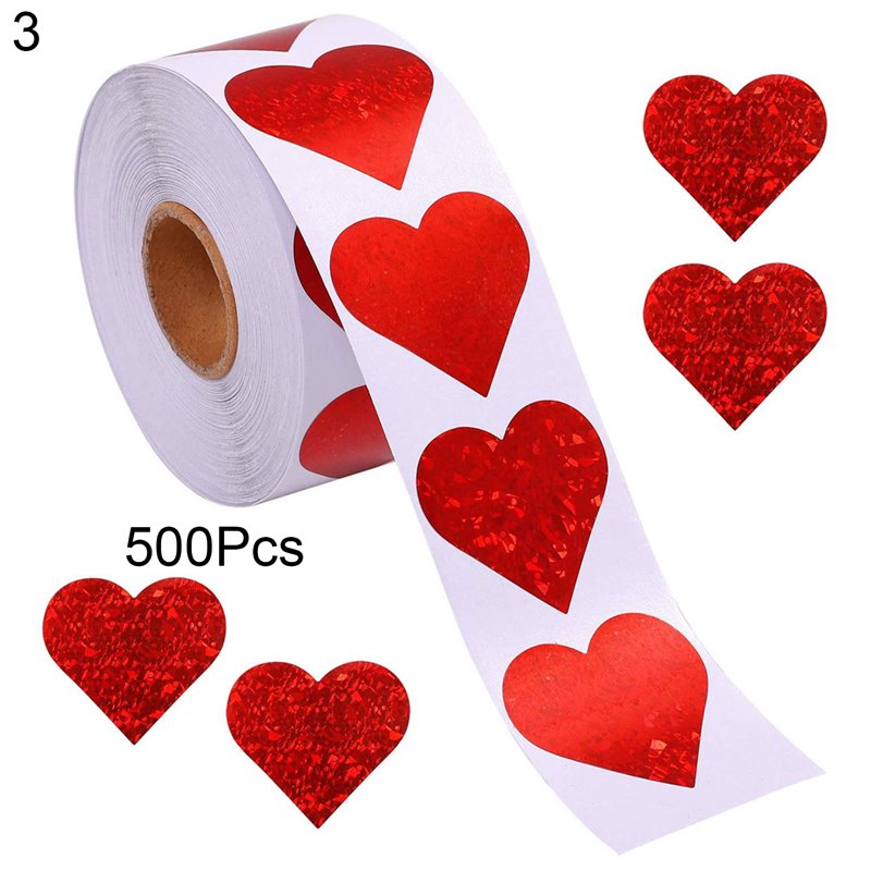 Valentine's Day Heart Stickers - 500 Pcs Glitter Red Labels for Weddings & Parties