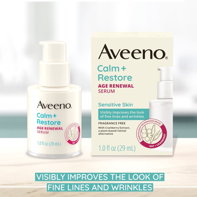 Aveeno Calm + Restore Age Renewal Face Serum with Cranberry Extract, 1 fl oz