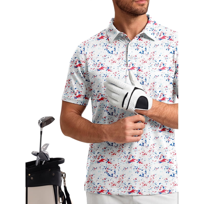 Men's Floral Print Golf Polo Shirts - Short Sleeve Performance Comfort