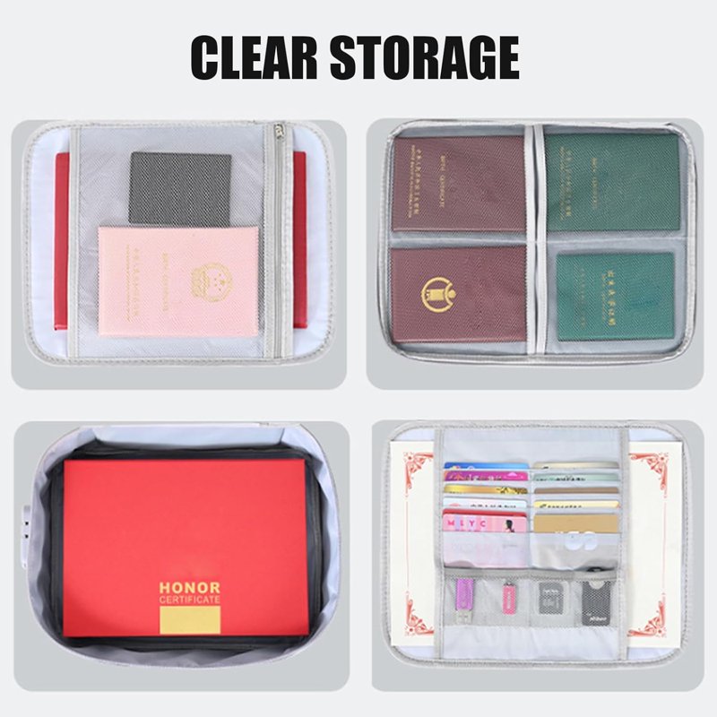 Fireproof Waterproof Document Safe Box with Lock - Portable Home Travel Security Storage