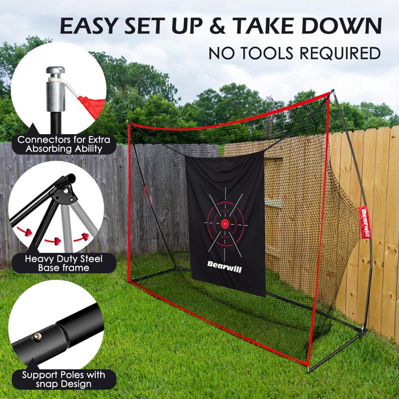 Bearwill 10x7 ft Golf Practice Net with Mat, Target Cloth & Carry Bag