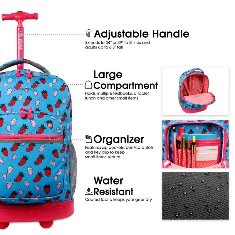 Sunrise 18-Inch Rolling Backpack for School & Travel, Multiple Colors