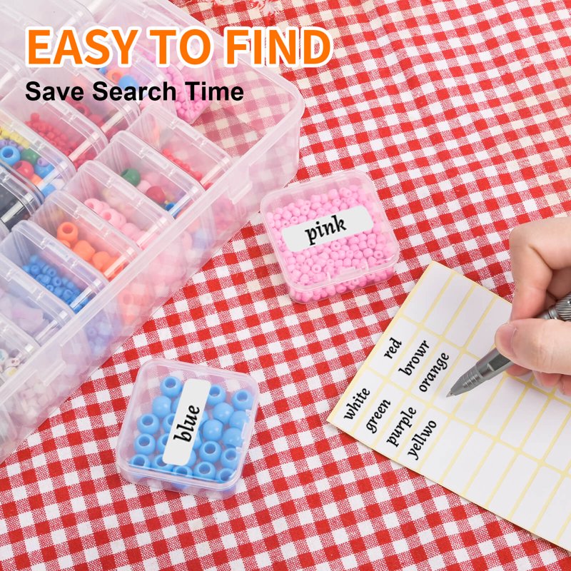 Clear Plastic Bead Organizer Boxes with Labels - Craft Storage Set for Jewelry, Beads, DIY Projects