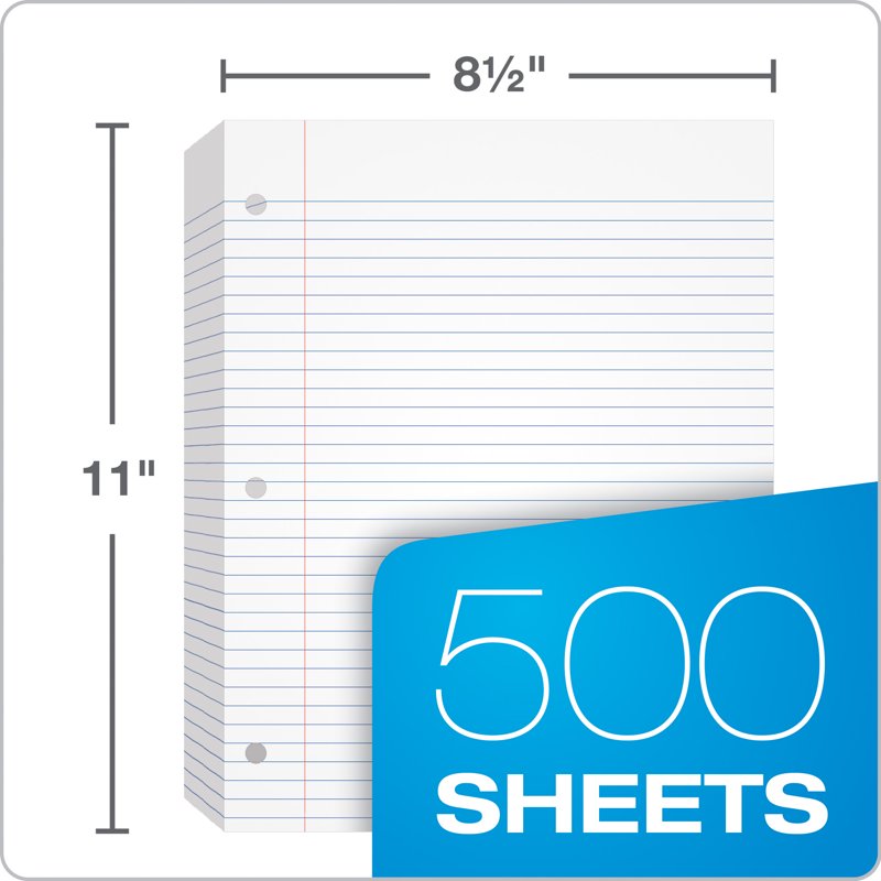 Office Paper - 8.5 x 11 College Ruled Filler Paper, 500 Sheets, White