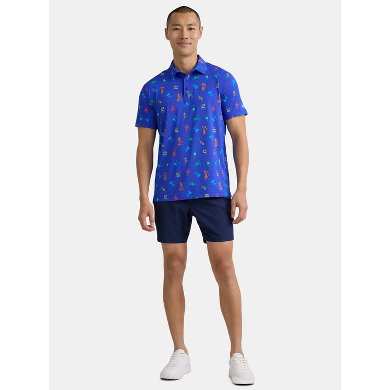 Men's Novelty Print Golf Polo Shirt with 4-Way Stretch - Multiple Colors & Sizes