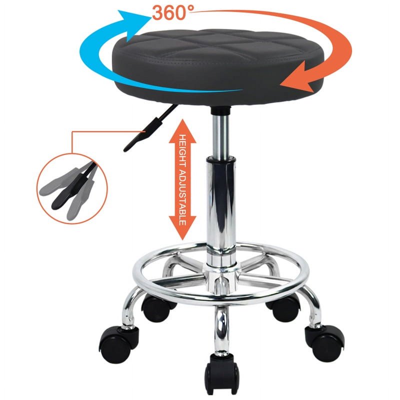 Adjustable Backless Swivel Drafting Chair with Faux Leather Seat and Metal Base