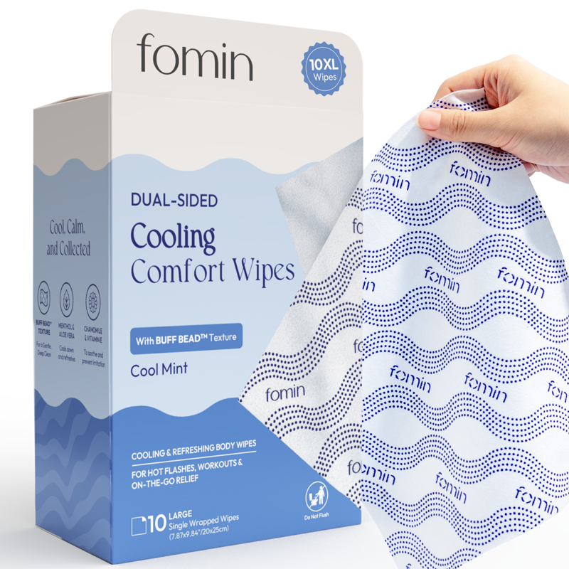 Cooling Feminine Hygiene Wipes - Refreshing Body Wipes for Hot Flashes & On-the-Go, 10 Count