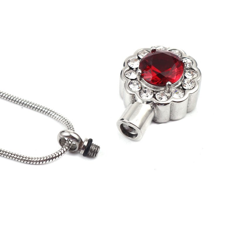 Pink Crystal Rhinestone Flower Cremation Urn Pendant Keepsake Jewelry with Free Funnel & Velvet Box