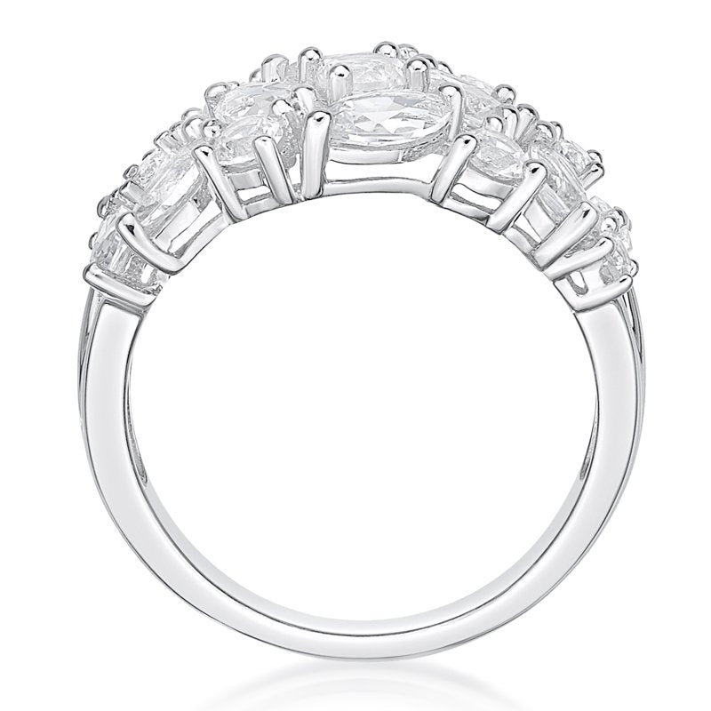 Sterling Silver Simulated White Diamond Cocktail Ring - Hypoallergenic Jewelry