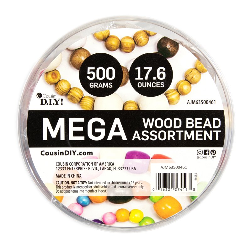 Assorted Wooden Beads for Jewelry Making & Crafts - 500 Pieces, 17.6 oz