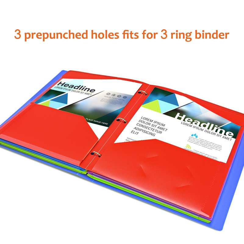 Heavy Duty Plastic Folder with Clear Front Pocket 2-Pocket 8 Pack