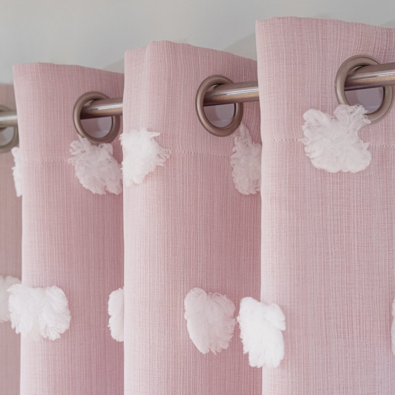 Blackout & Sheer Window Curtains Set for Nursery & Bedroom, Double Layer with Pom Pom Trim