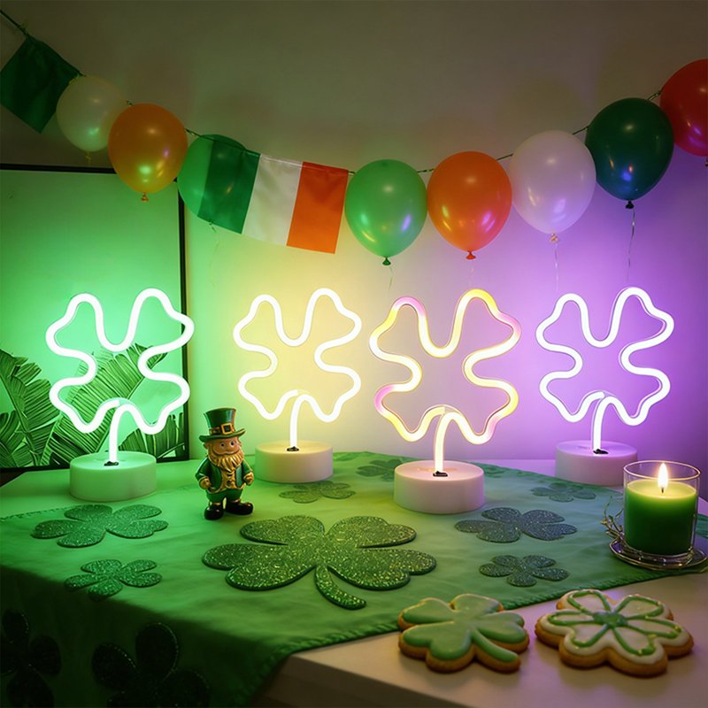 St. Patrick's Day Four-Leaf Clover Window Light with Suction Cups - Battery & USB Powered Decor