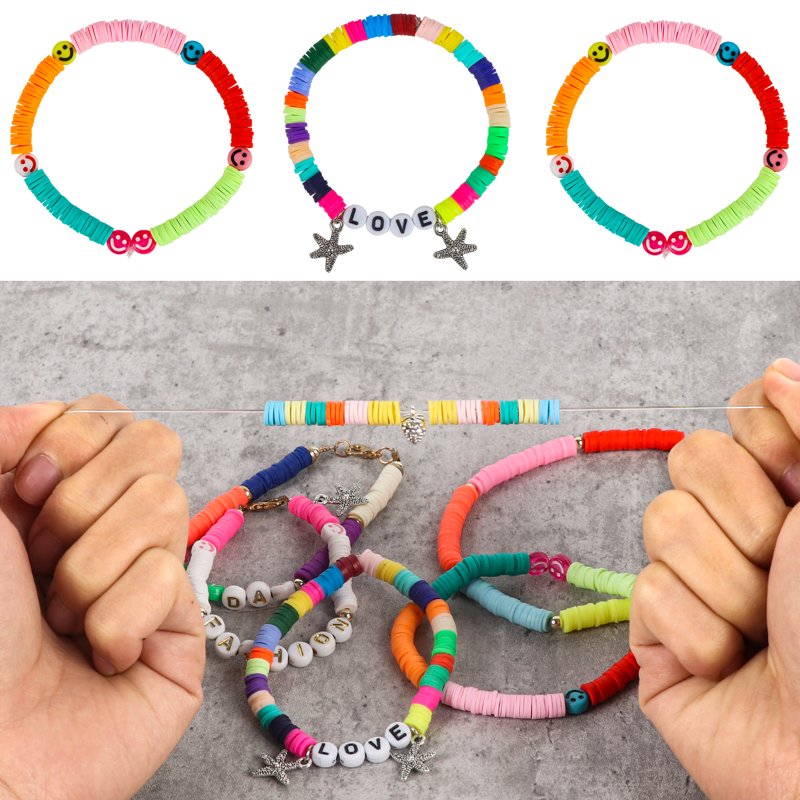 Polymer Clay Beads Kit 48 Colors 6mm Flat Heishi & Letter Beads for Jewelry Making