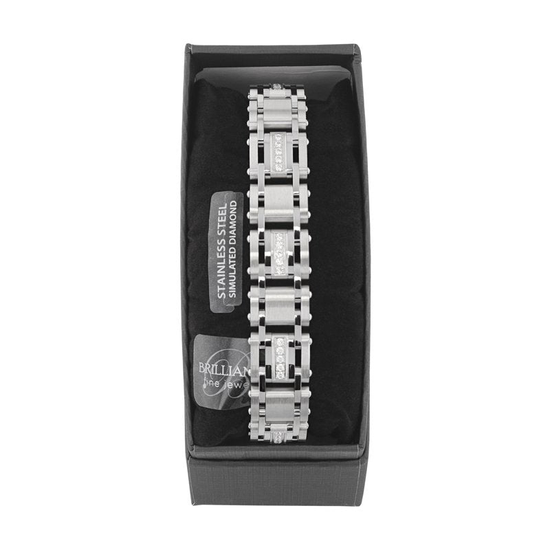 Men's Stainless Steel Cubic Zirconia Link Bracelet - Silver & Two-Tone Options