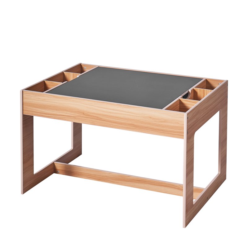 Kids Activity Table with Reversible Chalkboard and Building Block Storage - Natural Finish