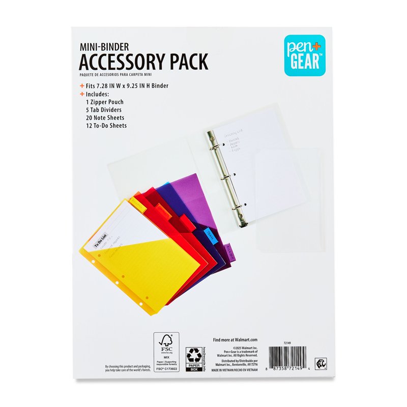 Mini Binder Accessory Set with Zipper Pouch, Dividers & Note Sheets