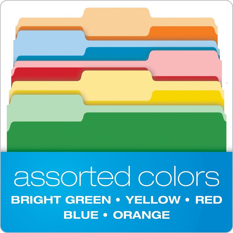 Assorted Letter Size Double Capacity File Folders with Tabs - 50 Pack