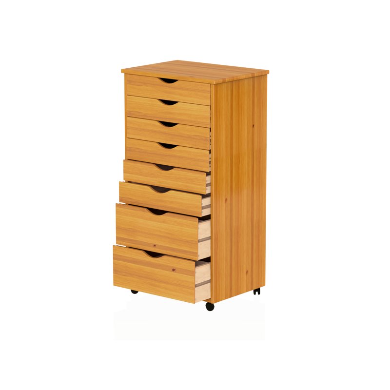 Solid Wood Storage Cart with 6+2 Drawers - Mobile Utility & Craft Organizer
