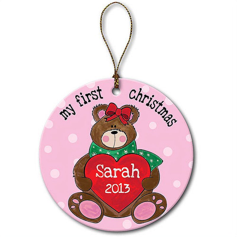 Girl's First Christmas Personalized Ornament - Porcelain Holiday Decoration