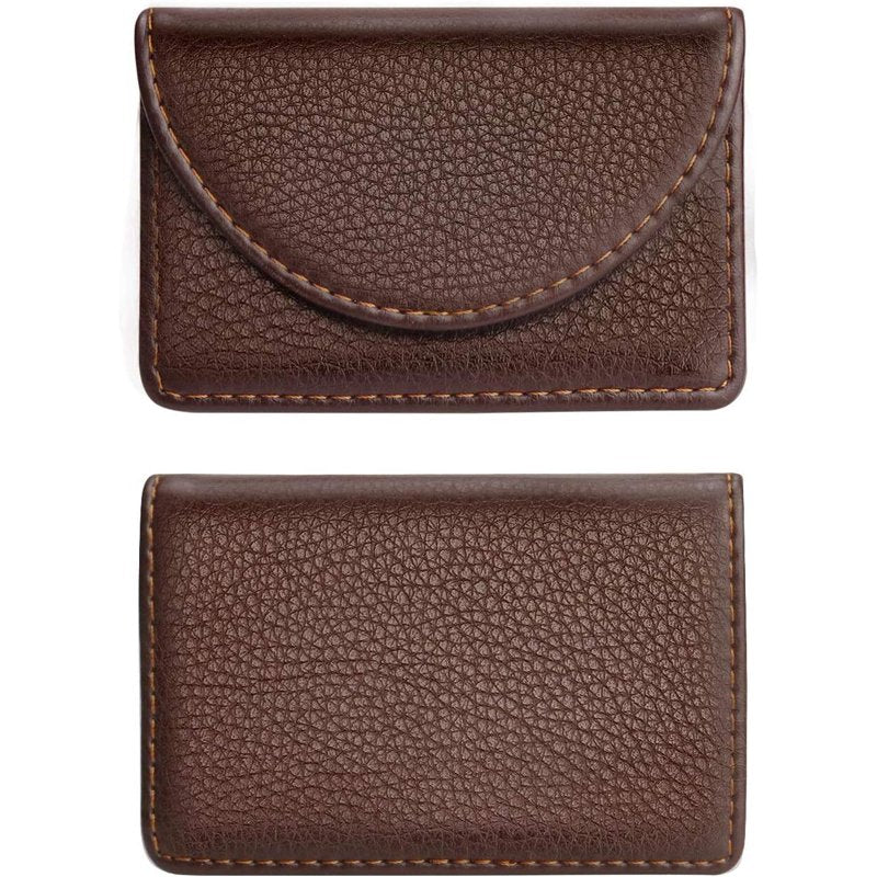 Minimalist Leather Business Card Holder with Magnetic Closure - Slim Pocket Card Case for Men and Women
