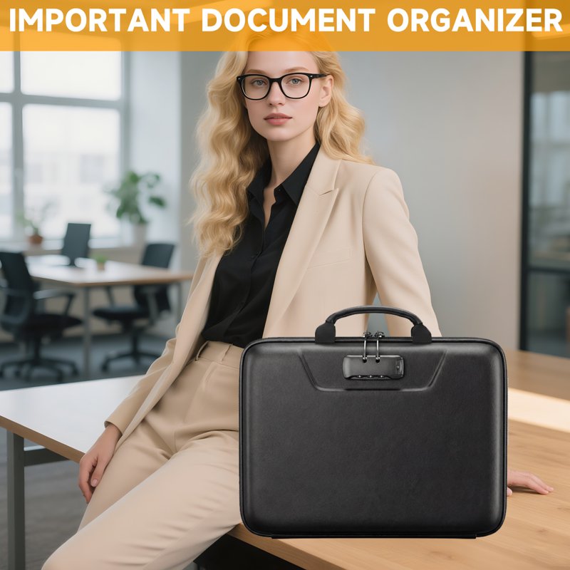 Fireproof Document Box with Lock, Water-Resistant Hard Case & 13-Pocket Organizer