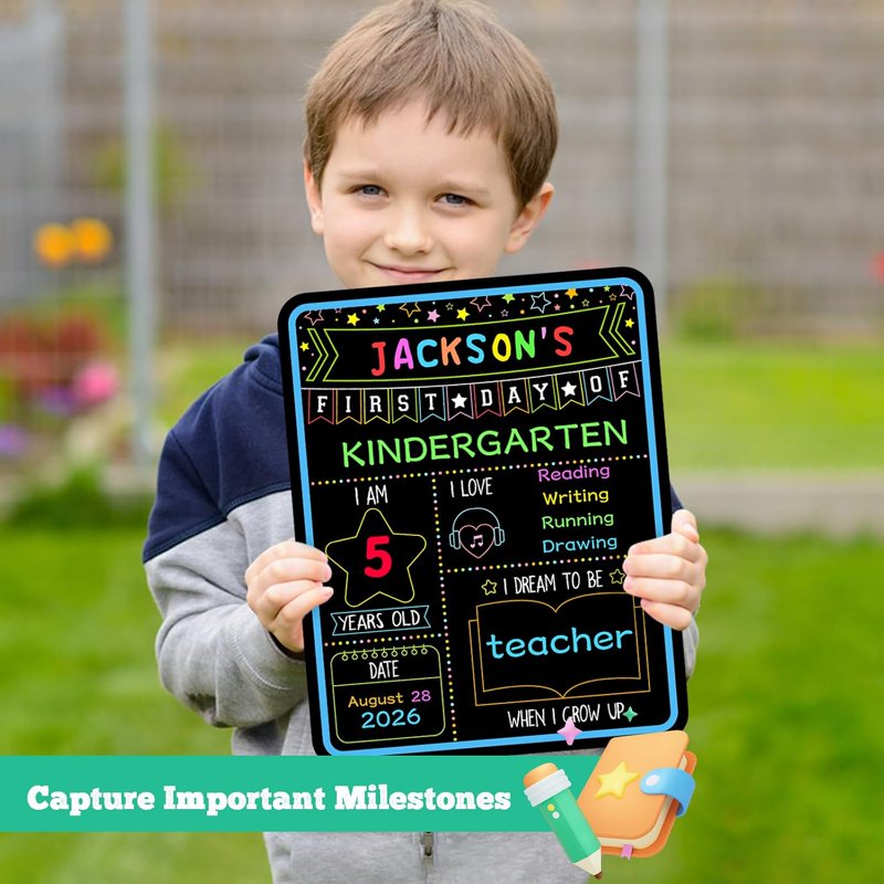 First Day of School Sign Board with Liquid Chalk Markers - 11x14 Reusable Chalkboard for Preschool & Kindergarten Photo Props