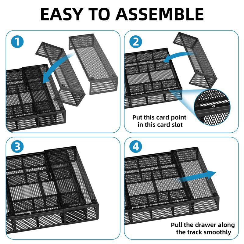 Expandable Mesh Desk Drawer Organizer with Adjustable Compartments for Office & Home