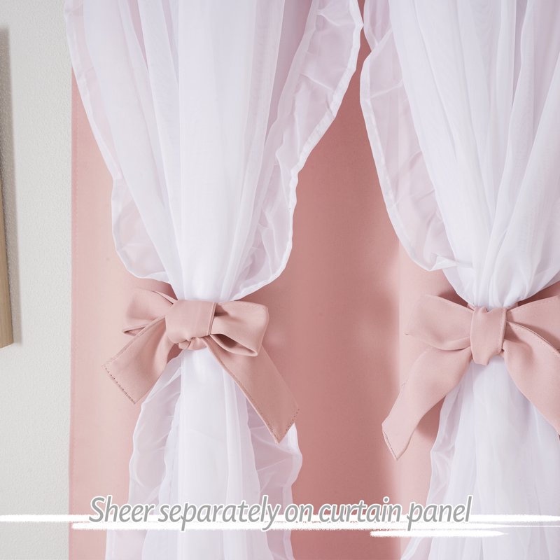 Double Layer Blackout Curtains Set of 2 - Noise Reducing Sheer Drapes for Bedroom & Living Room
